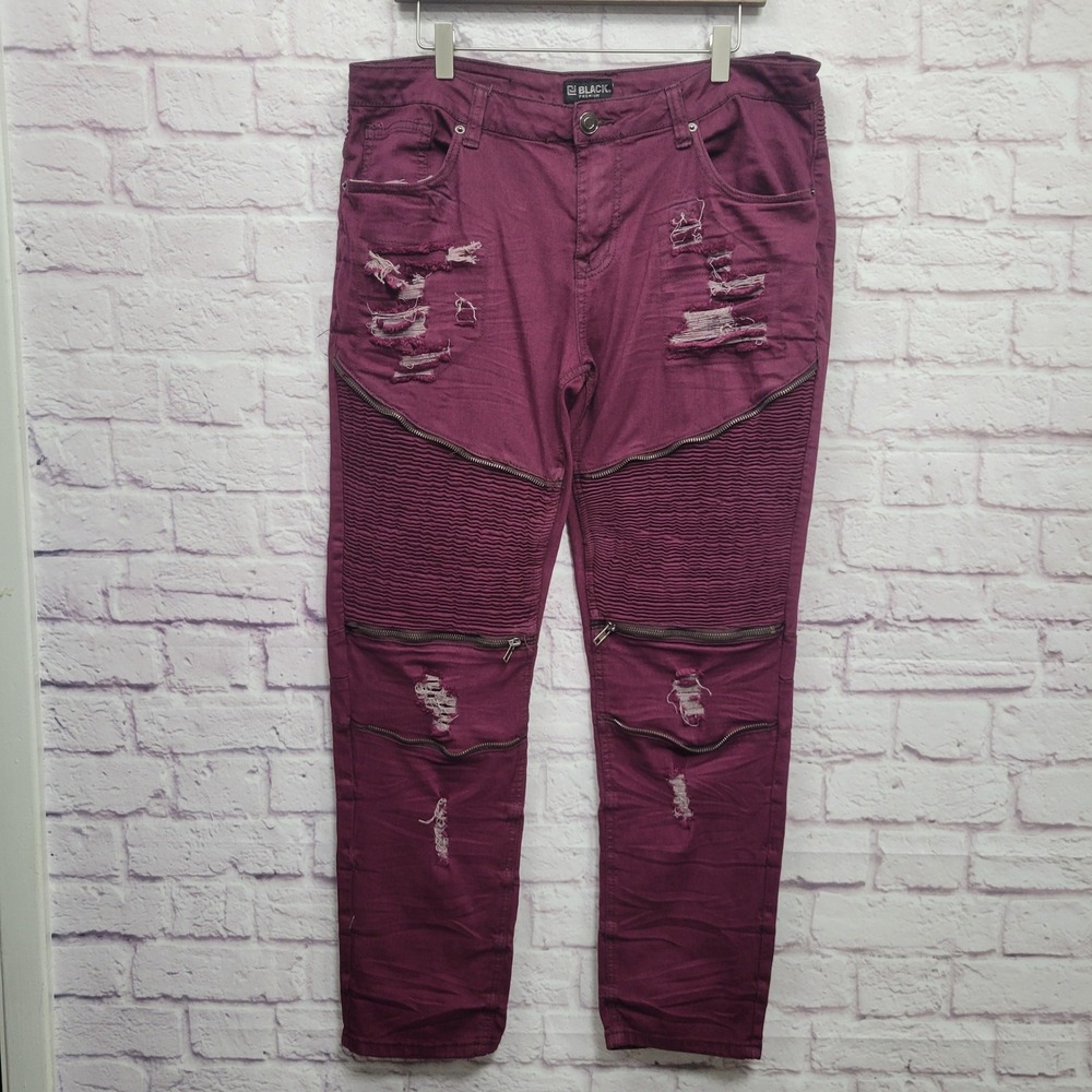 CJ Black Skinny Flex Jeans Mens 34x30 Fits:‎ 38x31 Ripped Distressed Moto Street